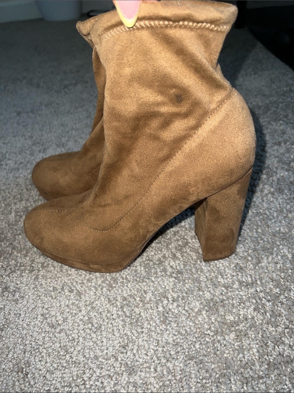 Brown Suede Block Heel Ankle Boots